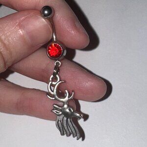 Buck Head, Red Gem Dangle Belly Ring